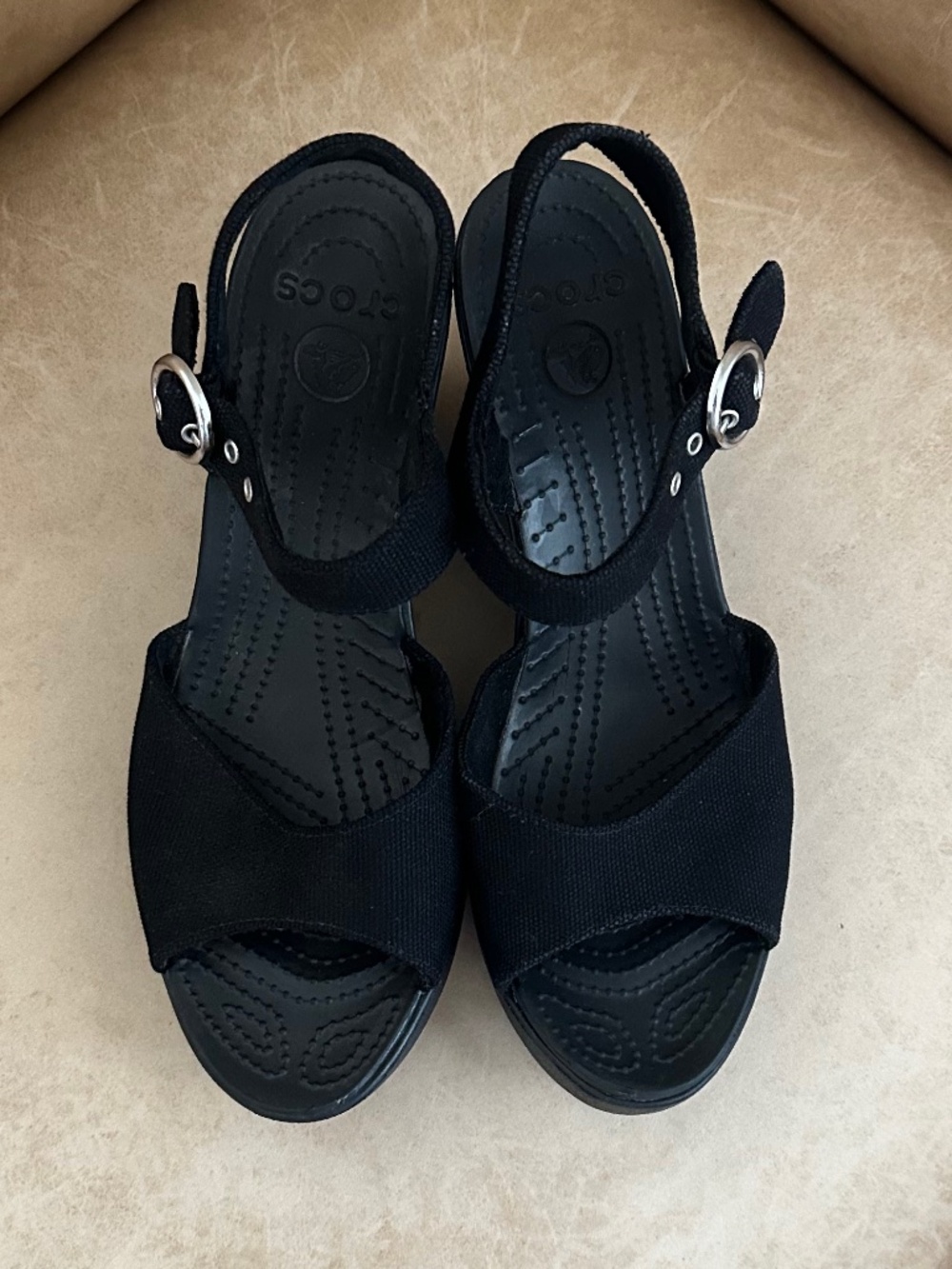 CROCS Hanalei Canvas Wedge Sandals Black 10 Lightweight Comfy Casual Summer - Picture 5 of 10
